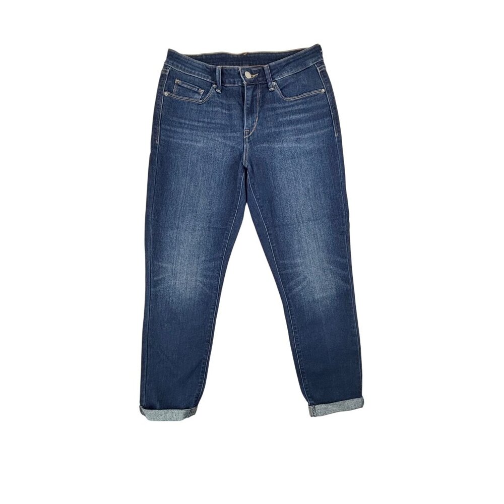 Levis Cropped Denim Jeans Womens Size 28 Blue Tapered Leg Mid Rise Cuffed Hem - Picture 2 of 9